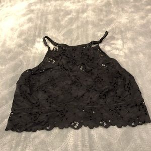 Aerie Black Floral Lace High Neck Bralette